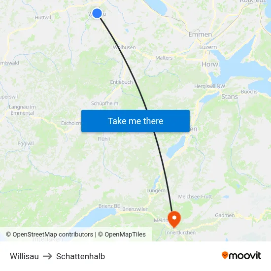 Willisau to Schattenhalb map