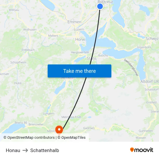 Honau to Schattenhalb map