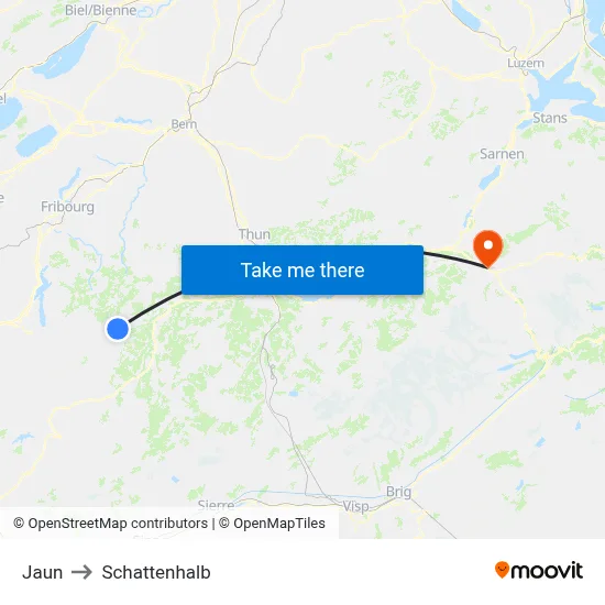 Jaun to Schattenhalb map