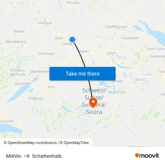 Möhlin to Schattenhalb map