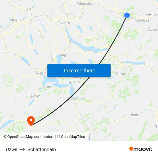 Uzwil to Schattenhalb map