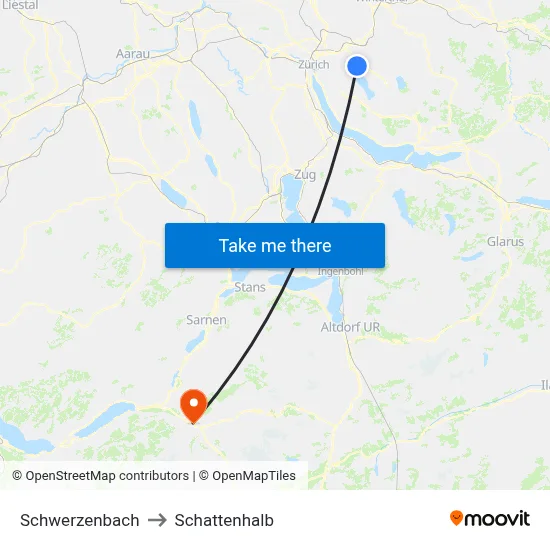 Schwerzenbach to Schattenhalb map