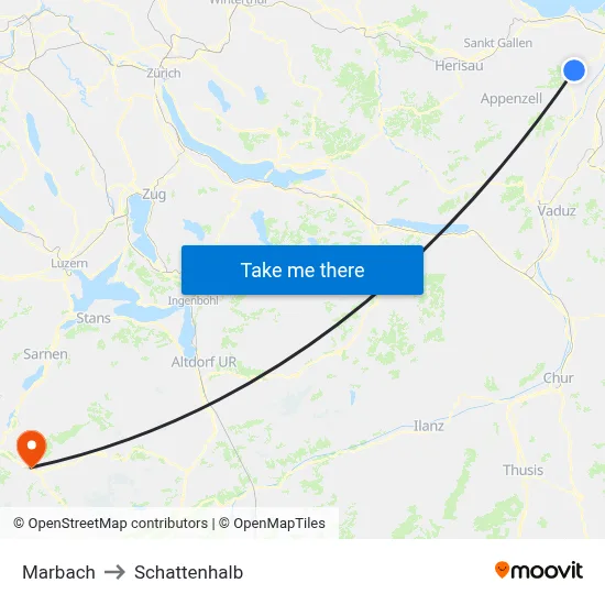 Marbach to Schattenhalb map
