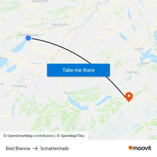 Biel/Bienne to Schattenhalb map