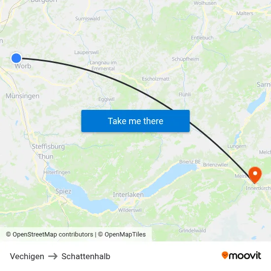 Vechigen to Schattenhalb map