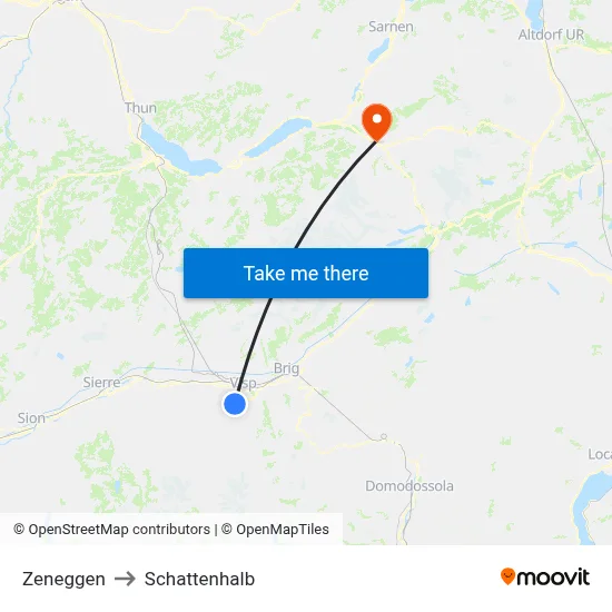 Zeneggen to Schattenhalb map