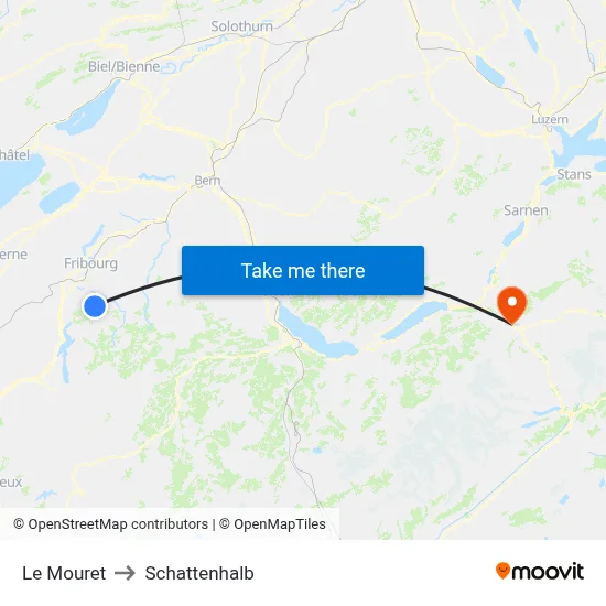 Le Mouret to Schattenhalb map