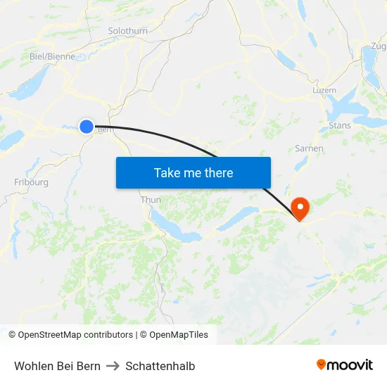 Wohlen Bei Bern to Schattenhalb map