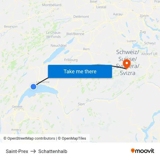 Saint-Prex to Schattenhalb map