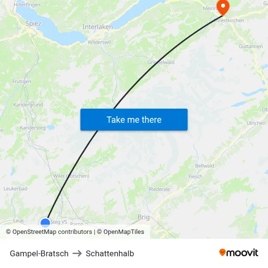 Gampel-Bratsch to Schattenhalb map