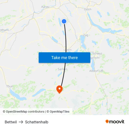 Bettwil to Schattenhalb map