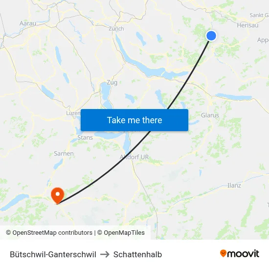 Bütschwil-Ganterschwil to Schattenhalb map