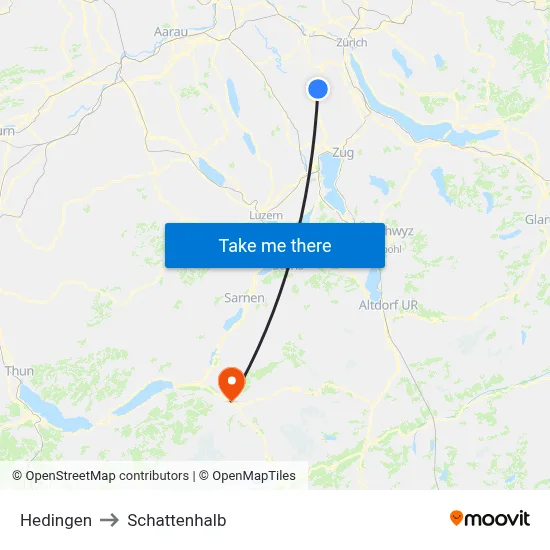 Hedingen to Schattenhalb map