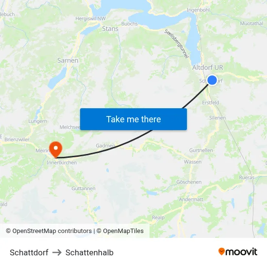 Schattdorf to Schattenhalb map