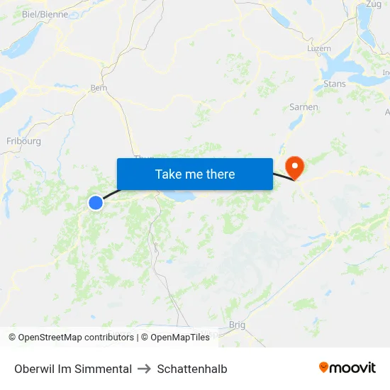 Oberwil Im Simmental to Schattenhalb map