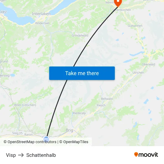 Visp to Schattenhalb map