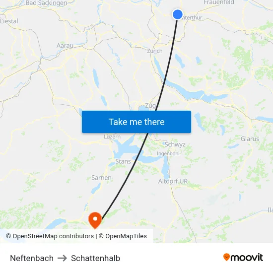 Neftenbach to Schattenhalb map