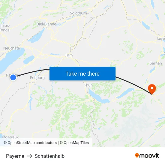 Payerne to Schattenhalb map