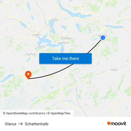 Glarus to Schattenhalb map