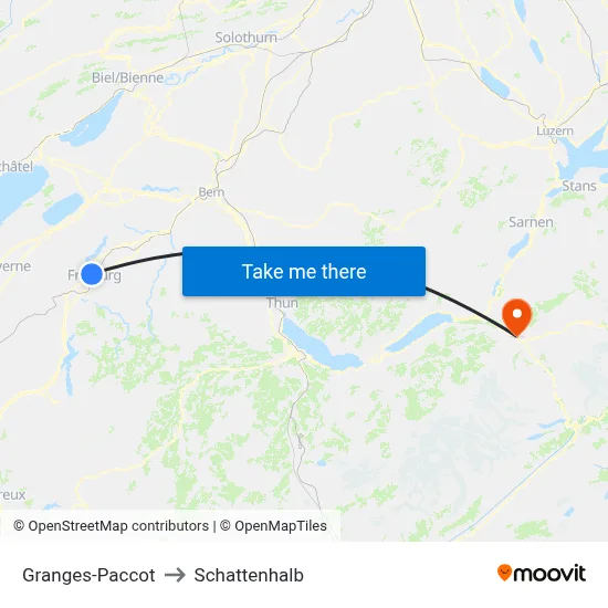 Granges-Paccot to Schattenhalb map
