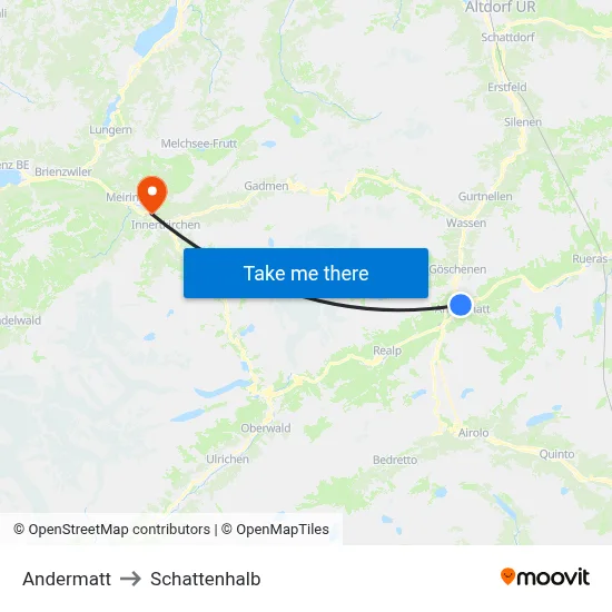Andermatt to Schattenhalb map