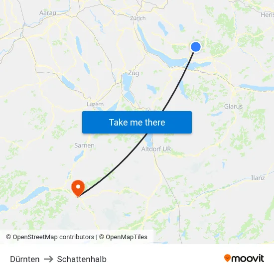 Dürnten to Schattenhalb map