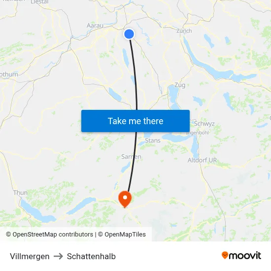 Villmergen to Schattenhalb map