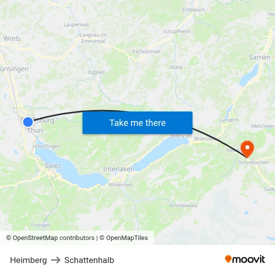 Heimberg to Schattenhalb map