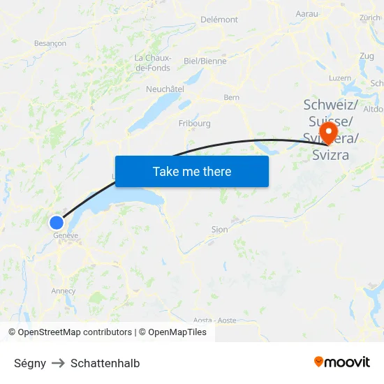 Ségny to Schattenhalb map