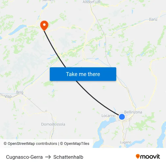 Cugnasco-Gerra to Schattenhalb map