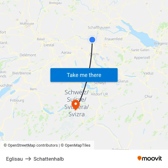 Eglisau to Schattenhalb map