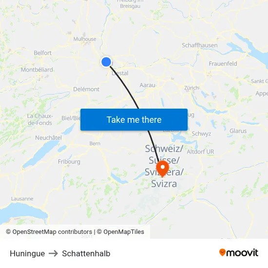 Huningue to Schattenhalb map