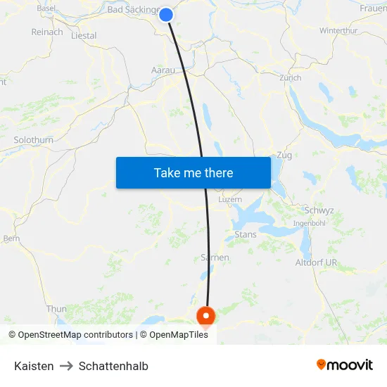 Kaisten to Schattenhalb map