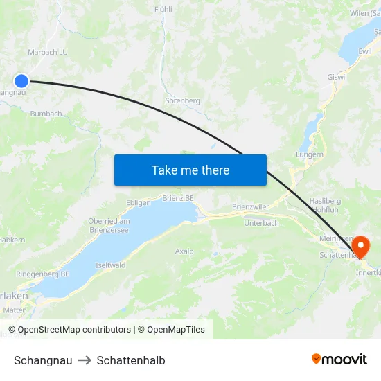 Schangnau to Schattenhalb map