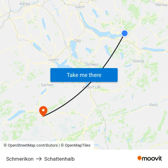 Schmerikon to Schattenhalb map