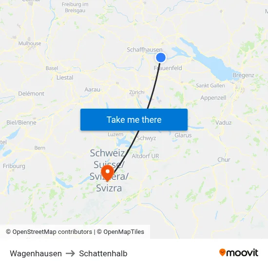 Wagenhausen to Schattenhalb map