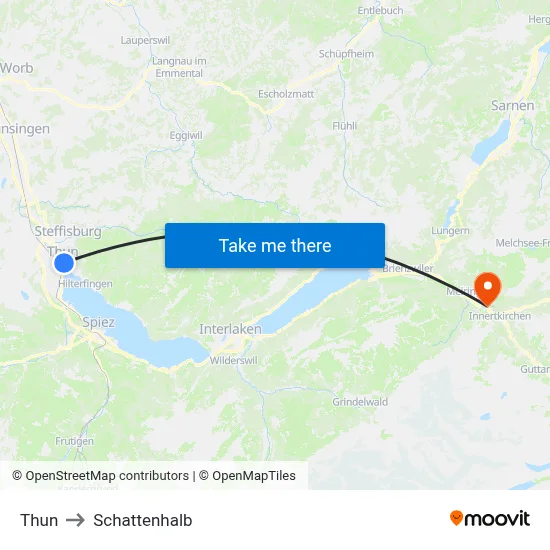 Thun to Schattenhalb map
