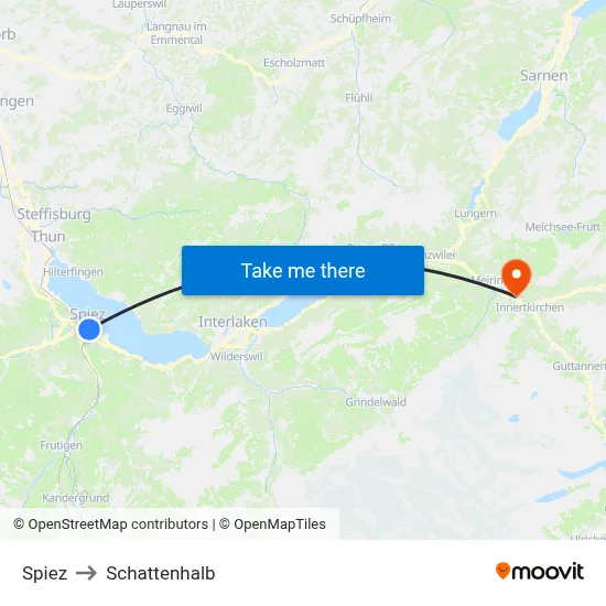 Spiez to Schattenhalb map
