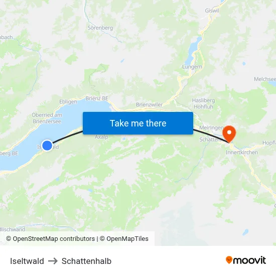 Iseltwald to Schattenhalb map