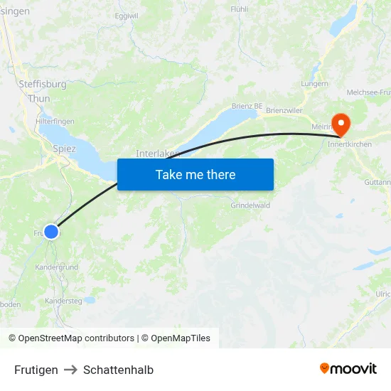 Frutigen to Schattenhalb map