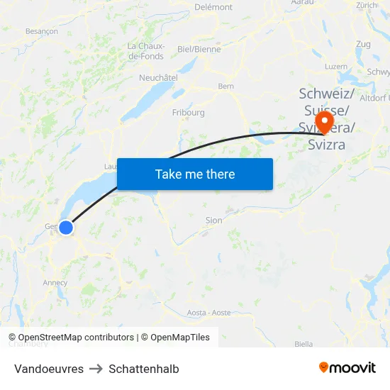 Vandoeuvres to Schattenhalb map
