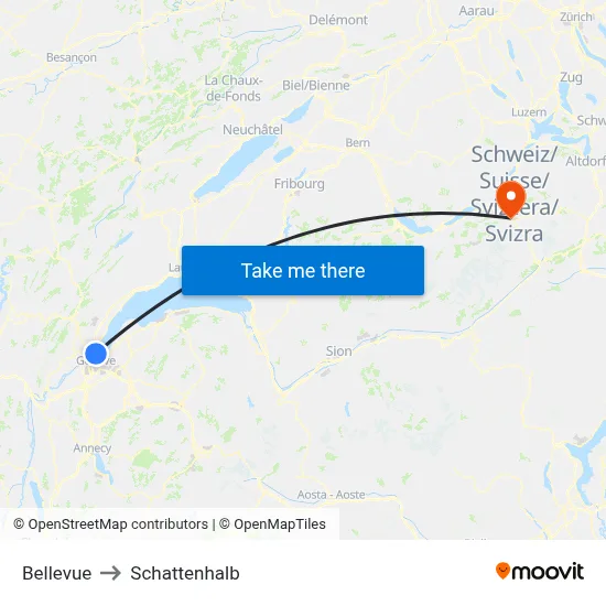 Bellevue to Schattenhalb map