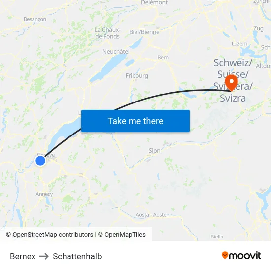 Bernex to Schattenhalb map
