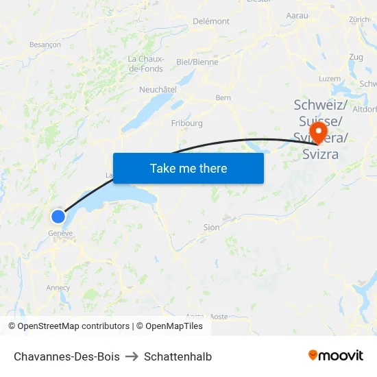 Chavannes-Des-Bois to Schattenhalb map