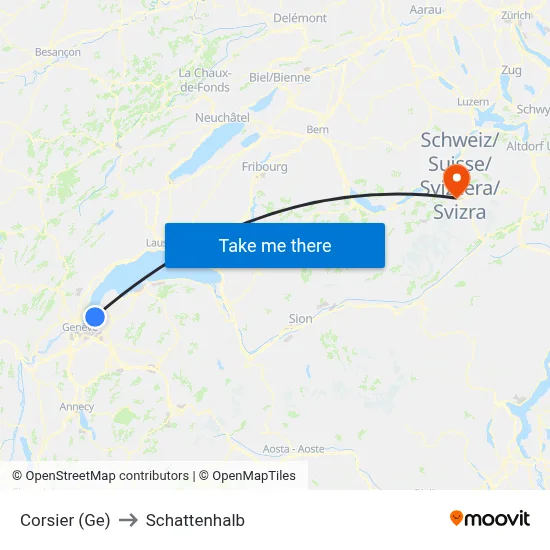 Corsier (Ge) to Schattenhalb map