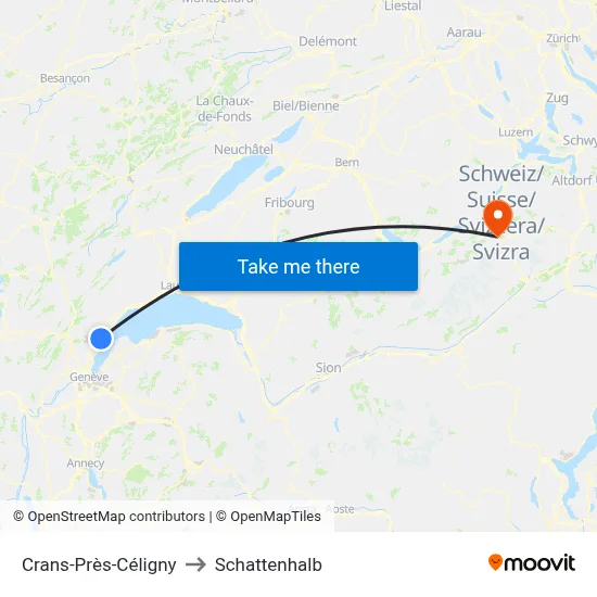 Crans-Près-Céligny to Schattenhalb map