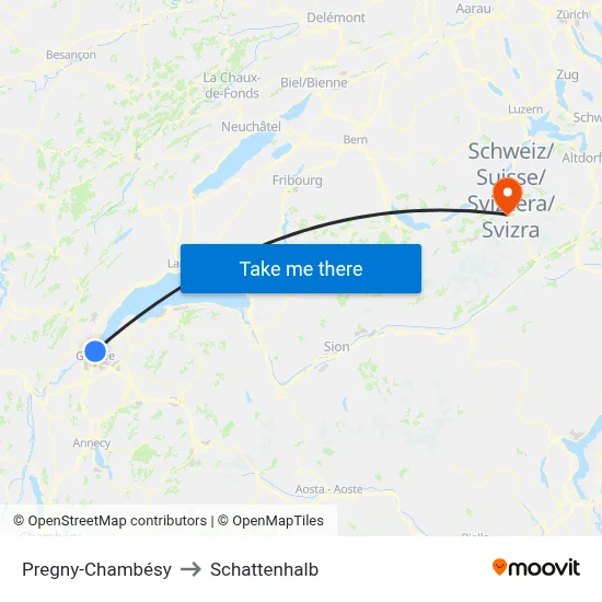 Pregny-Chambésy to Schattenhalb map