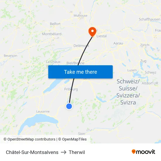 Châtel-Sur-Montsalvens to Therwil map