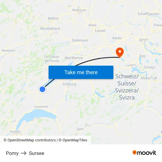 Pomy to Sursee map