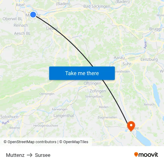 Muttenz to Sursee map